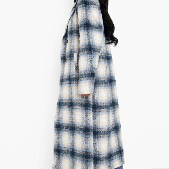 Women's Tall Check Longline Wool Coat - Picture 3 of 8